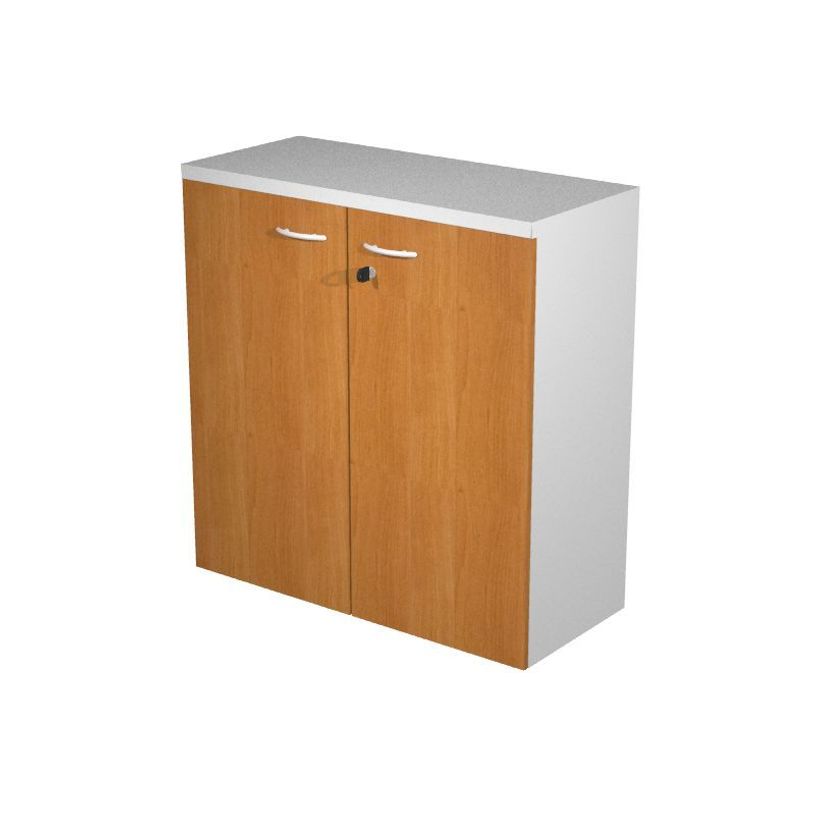 7331920002533-Bibliothèque basse Trend - L80xP44xH72 cm - 2 portes en mélaminé imitation aulne avec s-P_405165863_1-0