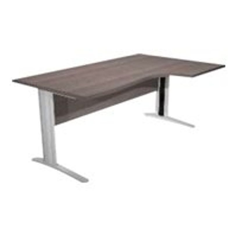 0404052256550-Bureau compact Trend - L160 cm - retour à droite - Pieds métals blanc - plateau imitation chêne - (pieds de renfort obligat-P_405225655_1-0