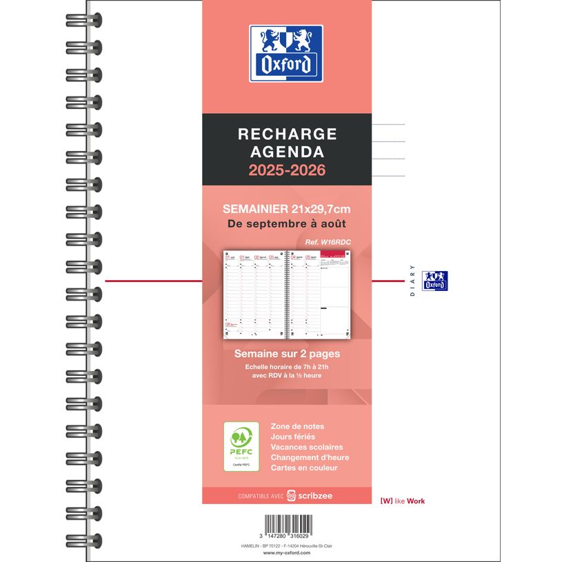 3147280316029-Agenda Oxford Recharge Reliure Intégrale Format A4 - 1 semaine sur 2 pages - Hamelin -P_405225927_1-0