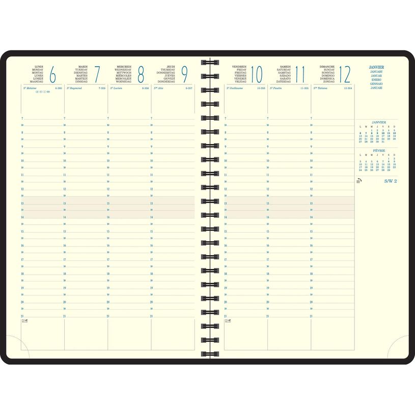 Agenda Semainier Exdi Mercure 2026 - Spirale, 1 Semaine Sur 2 Pages, Format 21x27 Cm - Couverture Noire, Janvier à Décembre