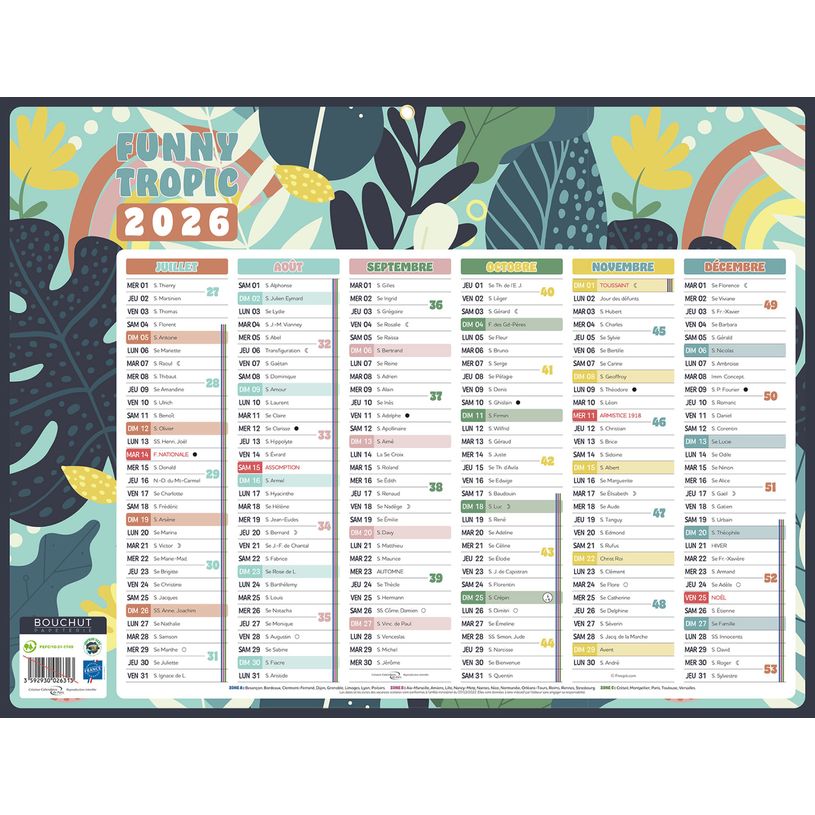 3592930026733-Calendrier bancaire illustré année civile BOUCHUT "Exotique Medium" 32 x 42 cm Pefc 70 %--1