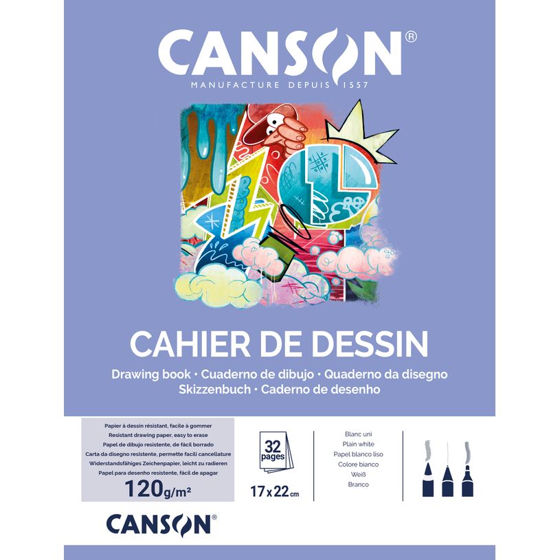 3148950271112-Canson - Cahier à dessin 17 x 22 cm - 32 pages - 120g - blanc--0