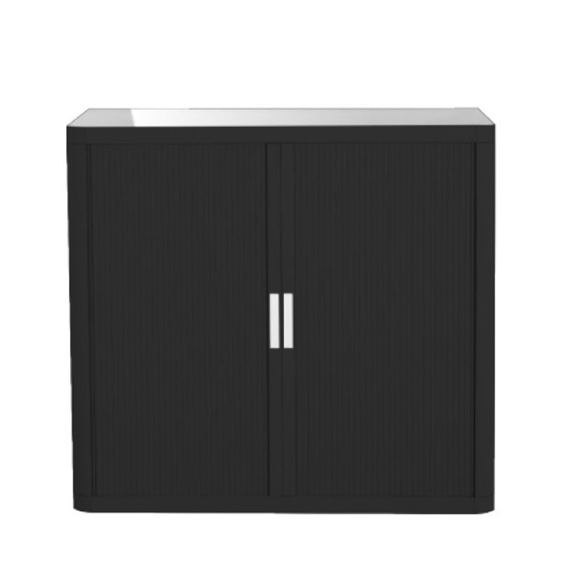3660141930177-Armoire basse à rideaux EASY OFFICE - 110 x 104 x 41,5 cm - Corps et rideaux noir - Poign