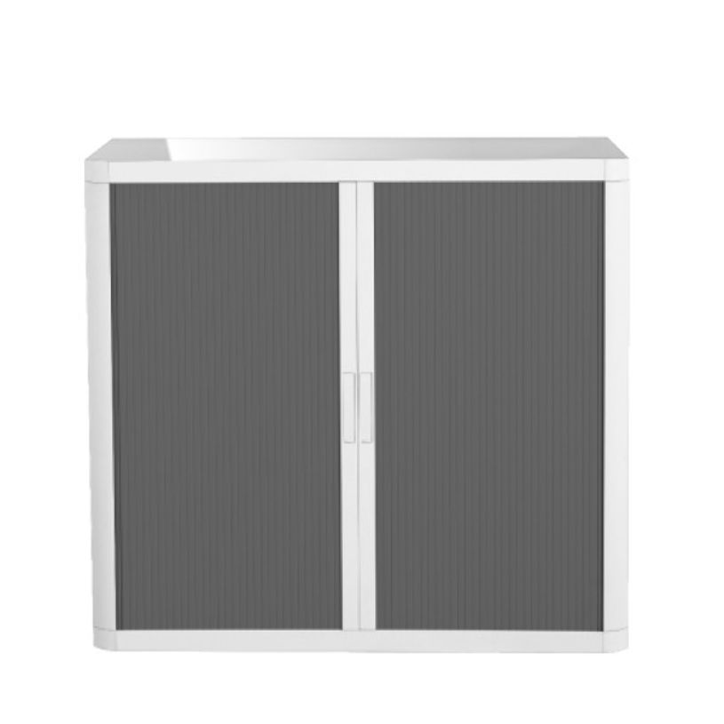 3660141930238-Armoire basse à rideaux EASY OFFICE - 110 x 104 x 41,5 cm - Corps et poignée blanc - Ride-P_79362573_1-0