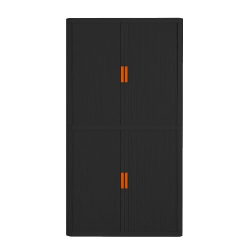 3660141930276-Armoire haute à rideaux EASY OFFICE - 110 x 204 x 41,5 cm - Corps et rideaux noir - Poign