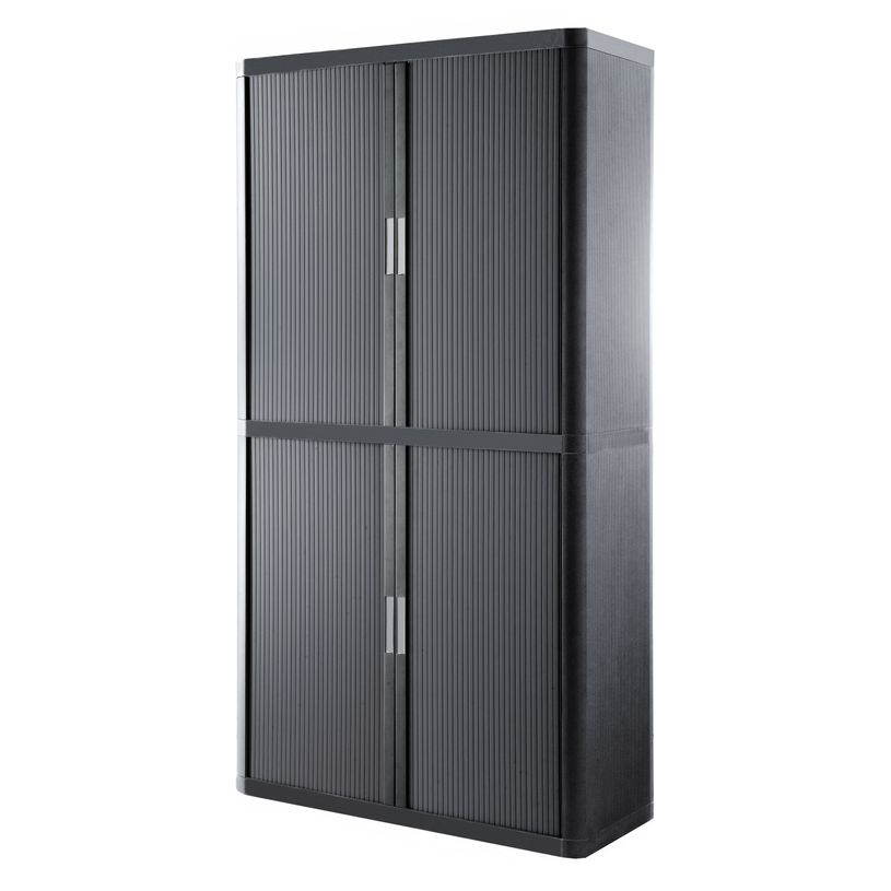 3660141932225-Armoire haute à rideaux EASY OFFICE - 110 x 204 x 41,5 cm - Corps et rideaux anthracite - Poignée gri--0