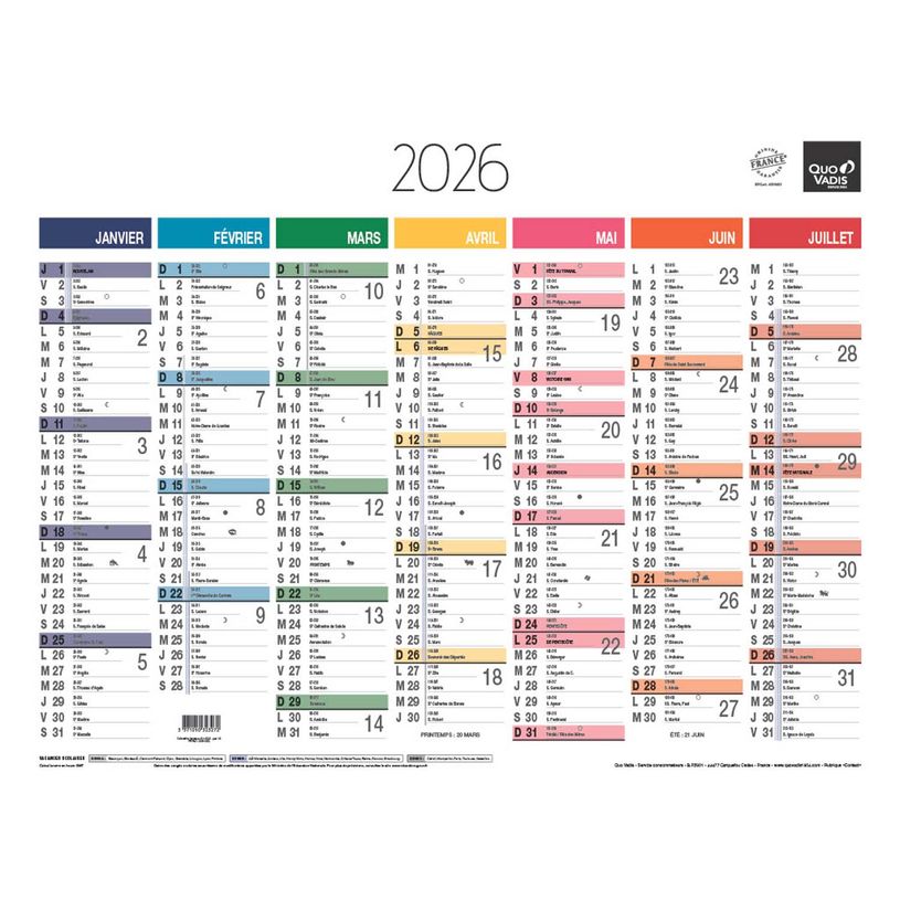 3371010323272-Quo Vadis Arc en Ciel - Calendrier 7 mois par face - 33,5 x 43 cm--0