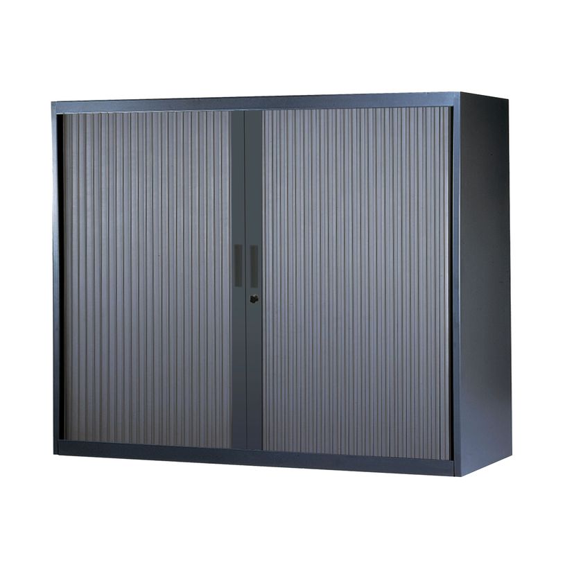 3700339871407-Armoire basse à rideaux - L120  x H105 x P43 cm - 2 tablettes - anthracite-P_79367695_1-0