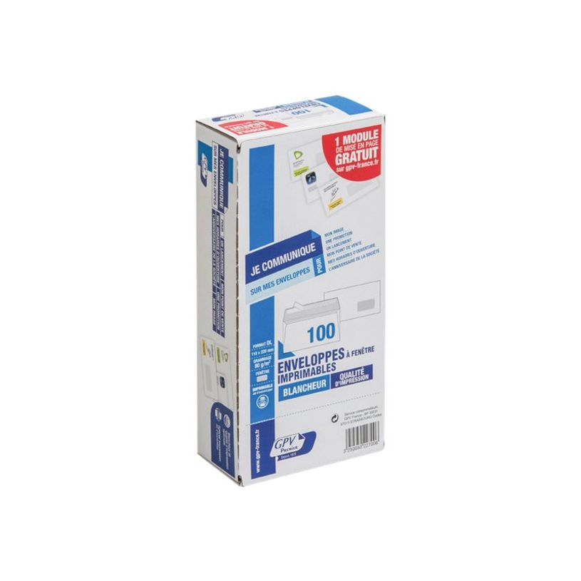 3250650227006-GPV - 100 Enveloppes DL 110 x 220 mm - 80 gr - blanc - fenêtre 45x100 mm - bande adhésive-P_79376034_1-0