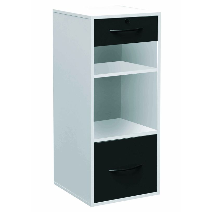 3700339876464-Classeur mélaminé monobloc - 1 tiroir dossiers suspendus + 1 tiroirs papeterie + 2 niches - H101 x L42 x P44 cm-P_79376666_1-0
