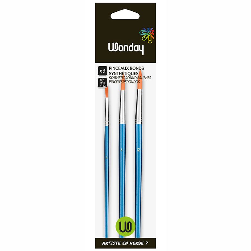 3457706800958-Wonday - Pack de 3 pinceaux ronds - N° 4, 8, 12-P_79376734_1-0