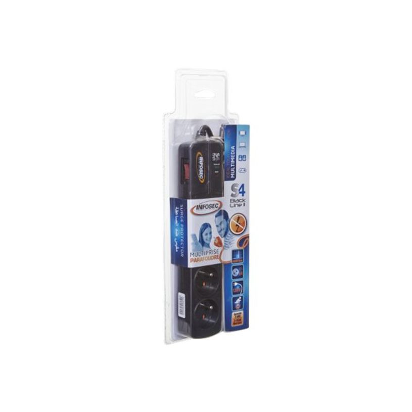 3700085612941-INFOSEC S4 Black Line II - Multiprise parafoudre 4 prises - parasurtenseur 2500 W-P_79386524_1-2
