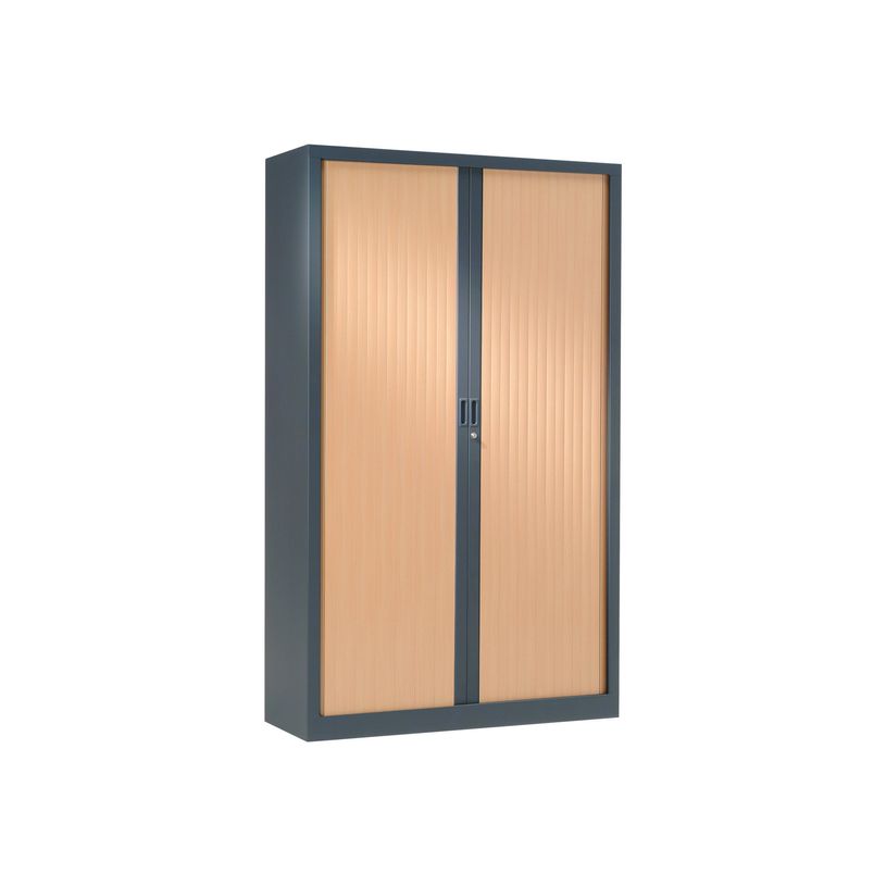 3219095800205-Armoire haute monobloc à rideaux GENERIC - 198 x 120 x 43 cm - anthracite/imitation hêtre-P_79401202_2-0