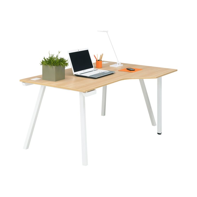 3483600495488-Bureau compact à droite SUNDAY - 160 cm - Pieds trapèze - Chêne-P_79408131_2-1