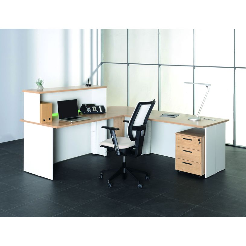 3253310151208-Banque d'accueil LUMINA - sans réhausse - L100 x H75 x P80 cm - Finition chêne clair/blan-P_79408749_3-2