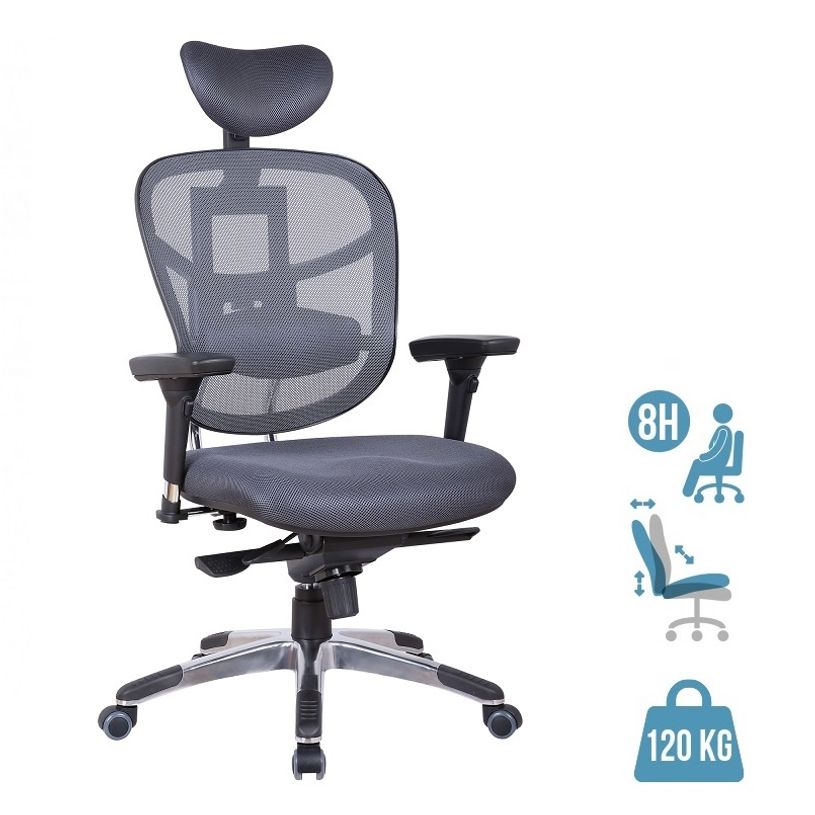3760185027717-Fauteuil de bureau TECKNET - accoudoirs réglables - appuie-tête réglable - Gris-P_79408941_1-0