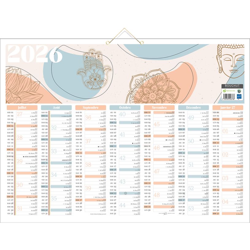 3592930026788-Calendrier bancaire illustré année civile BOUCHUT "Zen" 40,5 x 55 cm Pefc 70 %--1