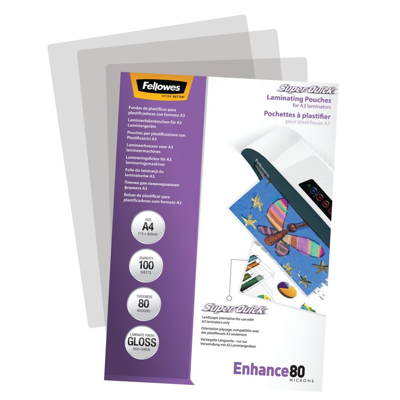 0077511544002-Fellowes - 100 pochettes de plastification A4 (216 x 303 mm) - 80 microns - brillantes-P_79415157_8-2