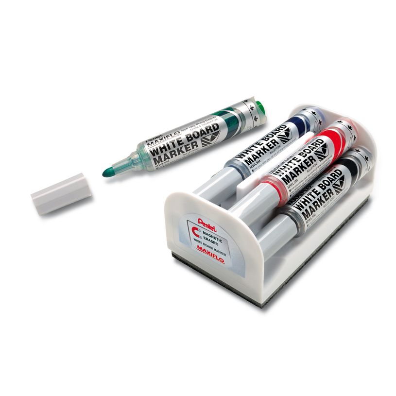 5902894016073-Pentel MAXIFLO - Brosse magnétique et 4 Marqueurs MAXIFLO - pointe ogive large - couleurs -P_79418441_1-0