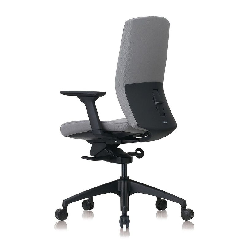3700339882540-Fauteuil de bureau - CHARLIE - coque noire et tissu gris - accoudoirs réglables-P_79428544_3-2