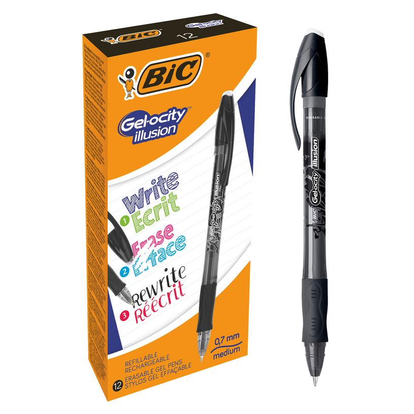3086123460126-Bic Gelocity Illusion - Pack de 12 rollers effaçables - 0,7 mm - noir-P_79429697_4-0