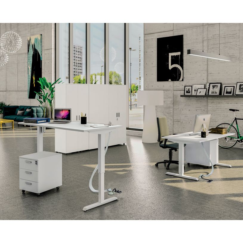 3253310160040-Bureau LEVEL - Bureau éléctrique - L160 - pied blanc - plateau Blanc perle-P_79429788_2-1
