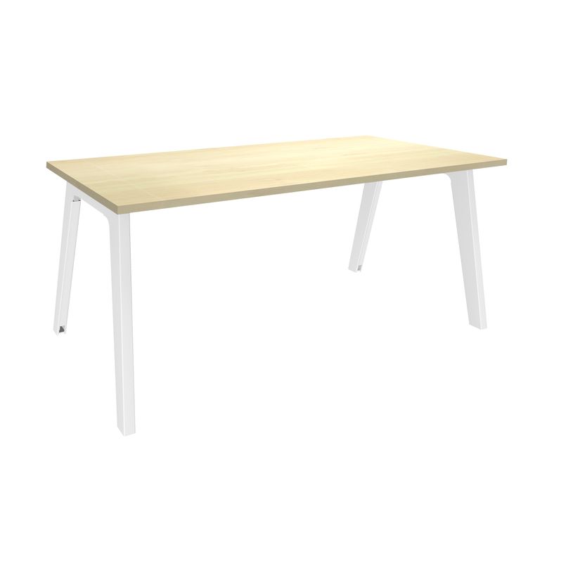 3253310161993-Bureau simple STEELY - L140 cm - Pieds blanc - plateau imitation Erable-P_79432480_1-0