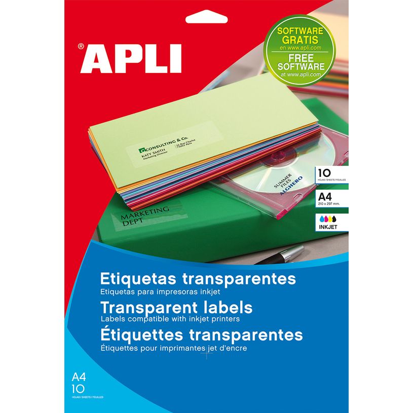 8410782100522-Apli Agipa - 140 Étiquettes adhésives transparentes - 99,1 x 38,1 mm - Impression jet d'encre -P_79433297_1-0