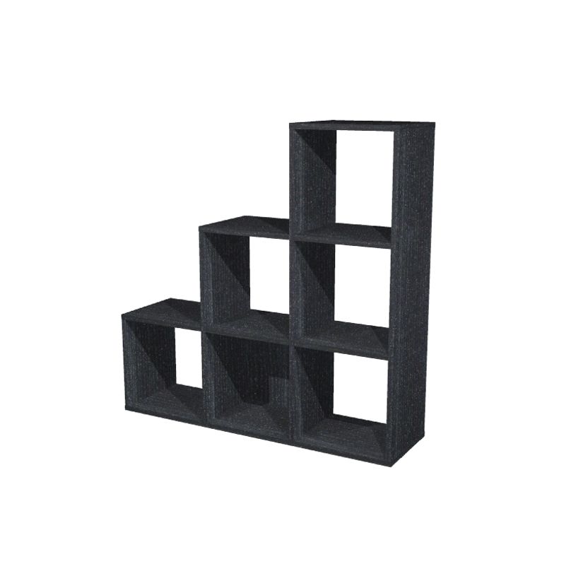 7331910005759-Bibliothèque modulaire MAXICOLOR - 6 cases en escalier - imitation frêne noir-P_79441464_1-0