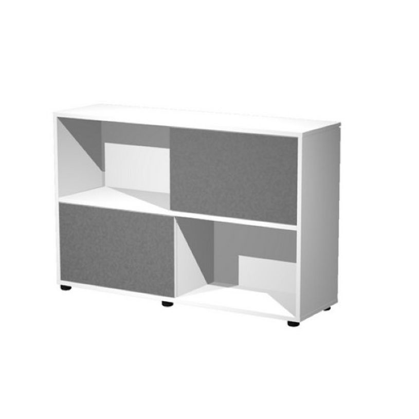 2012349514924-Bibliothèque basse TETRIS - L120 x H79 x P35 - Corps blanc - Portes anthracite-P_79441886_1-0