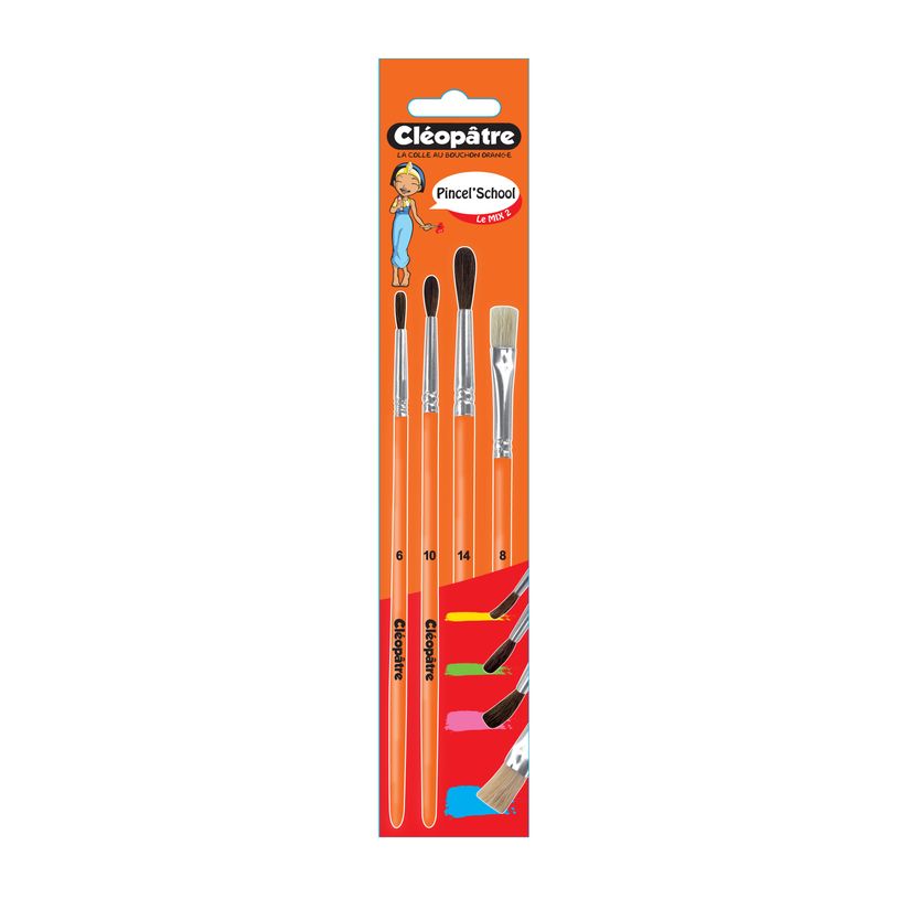 3134725013193-Cléopâtre - Pack de 3 pinceaux poil de poney N° 6, 10, 14 + 1 brosse soie de porc N°8-P_79444630_3-2