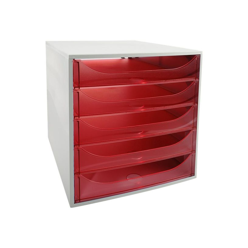 9002493423718-Exacompta Ecobox - Module de classement 5 tiroirs - gris/framboise translucide-P_79445316_1-0